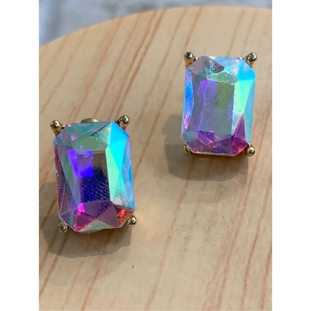 Opal Stone Crystal Stud Earrings